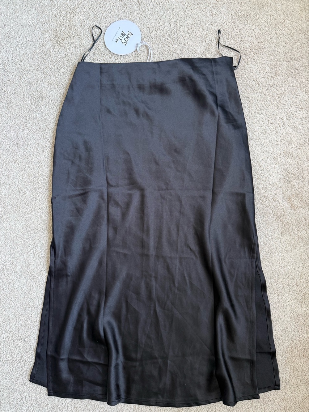 Princess Polly Black Satin Midi Slip Skirt